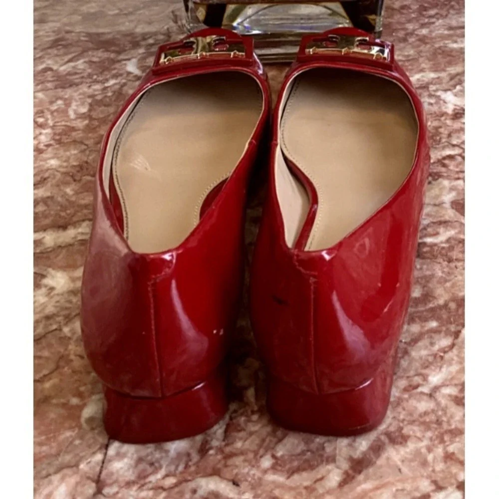 Tory Burch Gigi Women's Red Patient Leather Block Heel Pumps Size 7.5M EUC! $285